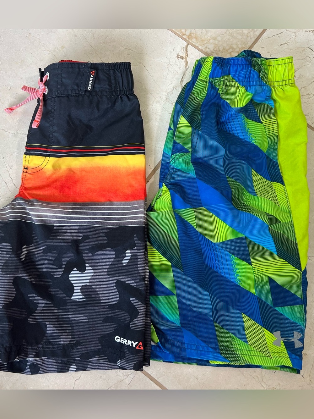 Under Armour & Gerry Boys Blue Green Orange Camo Swim Trunks Shorts 10/12 Large